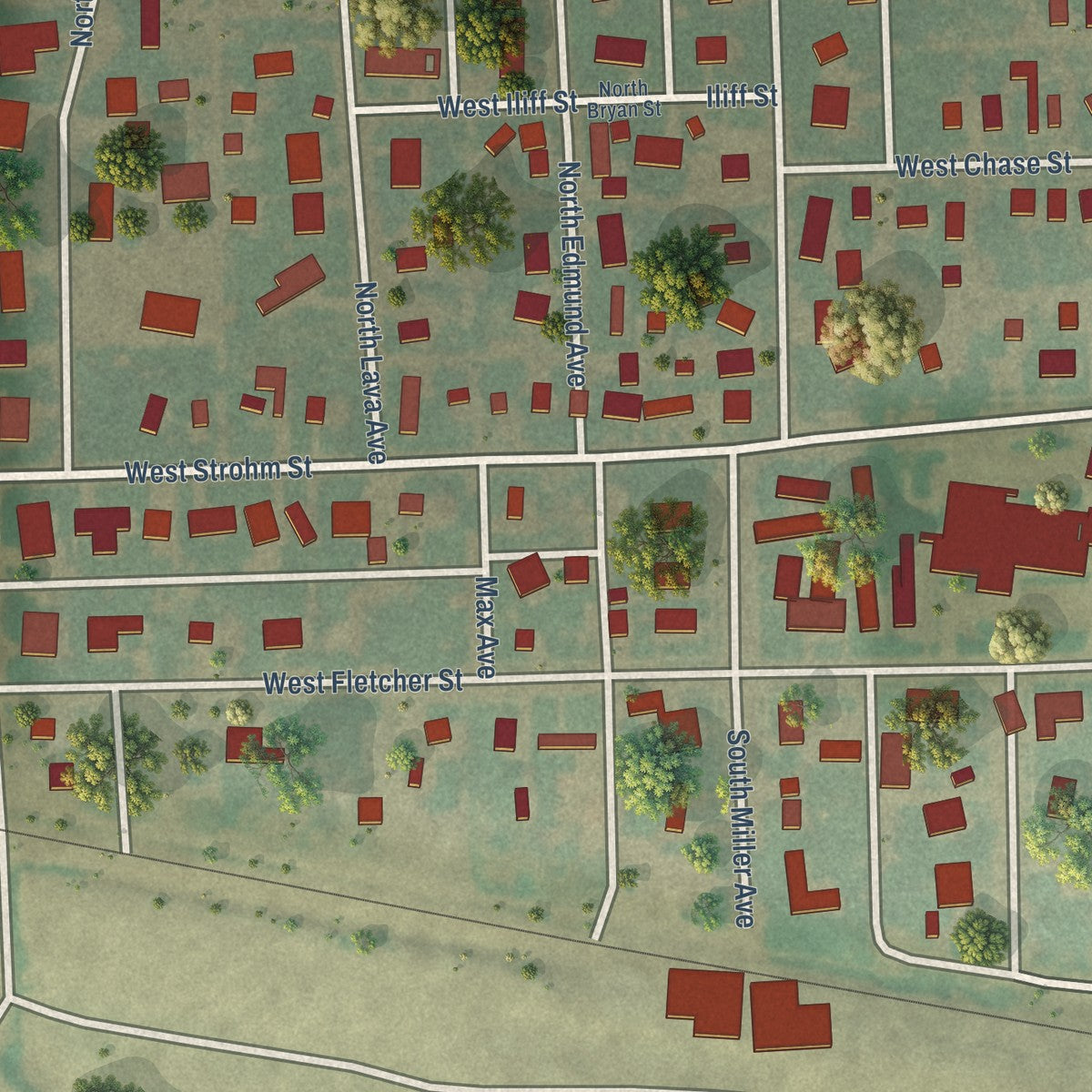 Second close-up of the map of Haxtun, Colorado print showing more streets and buildings