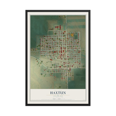 Map of Haxtun, Colorado, 12 x 18 inch print in a black wood frame