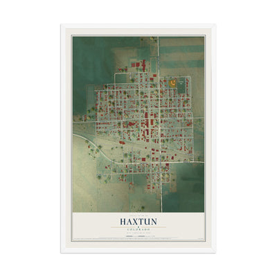 Map of Haxtun, Colorado, 12 x 18 inch print in a white wood frame