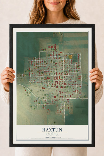 Map of Haxtun, Colorado, 18 x 24 inch print in a black wood frame