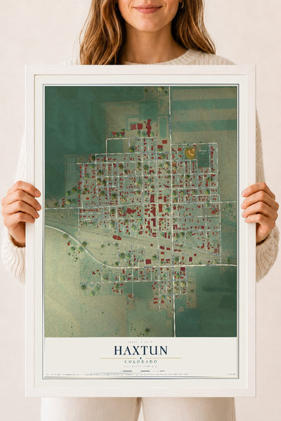 Map of Haxtun, Colorado, 18 x 24 inch print in a white wood frame