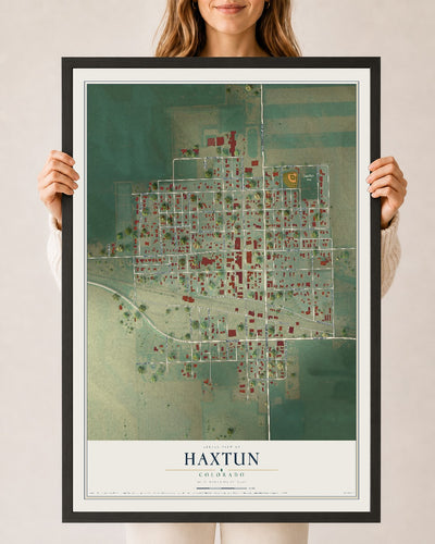 Map of Haxtun, Colorado, 24 x 36 inch print in a black wood frame