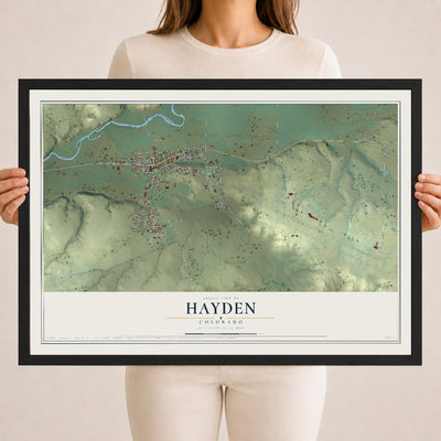 Map of Hayden, Colorado, 18 x 24 inch print in a black wood frame