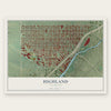 Highland, Colorado map print, the full design