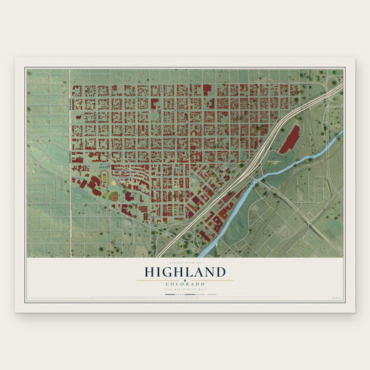 Highland, Colorado map print, the full design