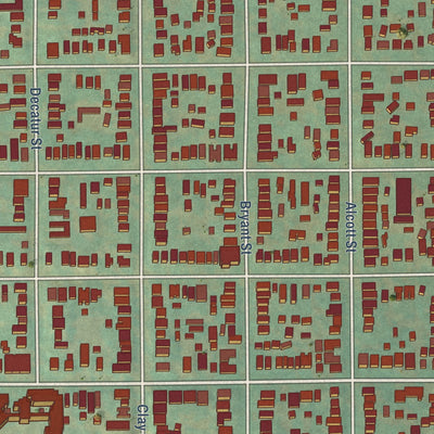 Close-up of the map of Highland, Colorado print showing street and building detail