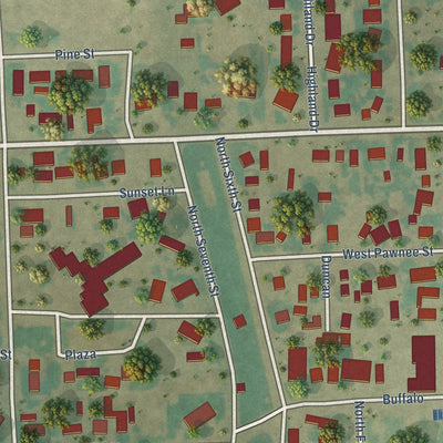Second close-up of the map of Holly, Colorado print showing more streets and buildings