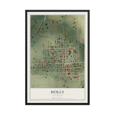 Map of Holly, Colorado, 12 x 18 inch print in a black wood frame