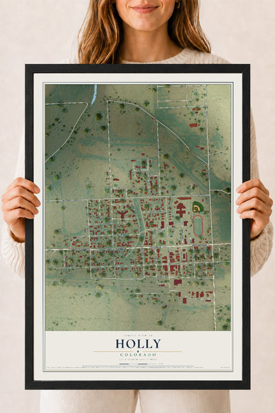 Map of Holly, Colorado, 18 x 24 inch print in a black wood frame