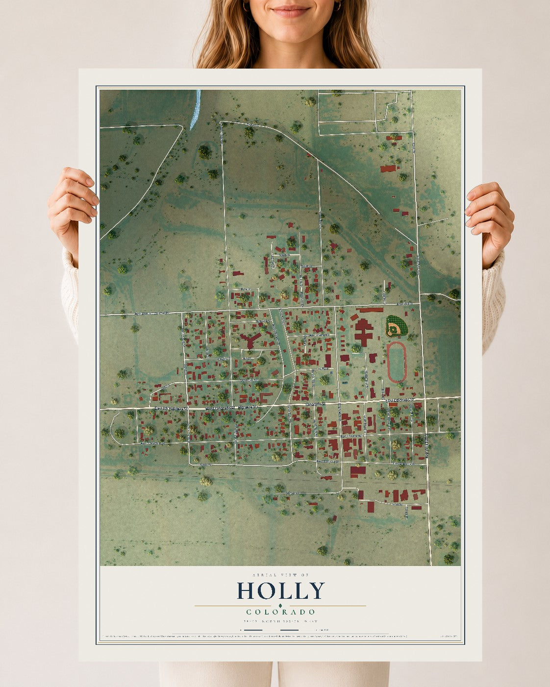 Map of Holly, Colorado, 24 x 36 inch unframed archival matte print