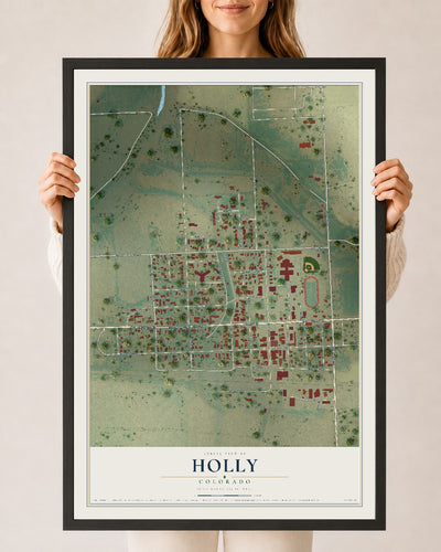 Map of Holly, Colorado, 24 x 36 inch print in a black wood frame