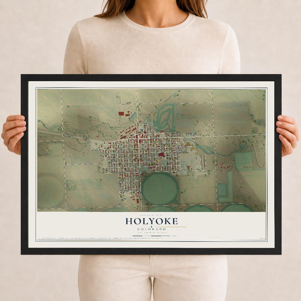 Map of Holyoke, Colorado, 12 x 18 inch print in a black wood frame