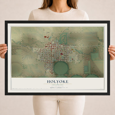 Map of Holyoke, Colorado, 18 x 24 inch print in a black wood frame
