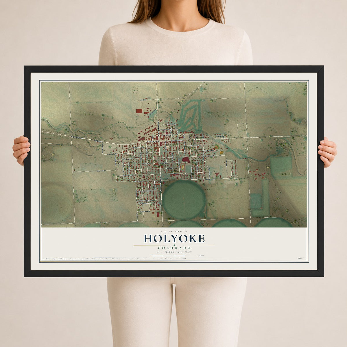Map of Holyoke, Colorado, 24 x 36 inch print in a black wood frame