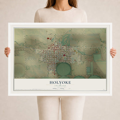 Map of Holyoke, Colorado, 24 x 36 inch print in a white wood frame