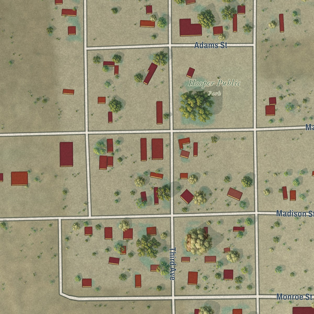 Close-up of the map of Hooper, Colorado print showing street and building detail