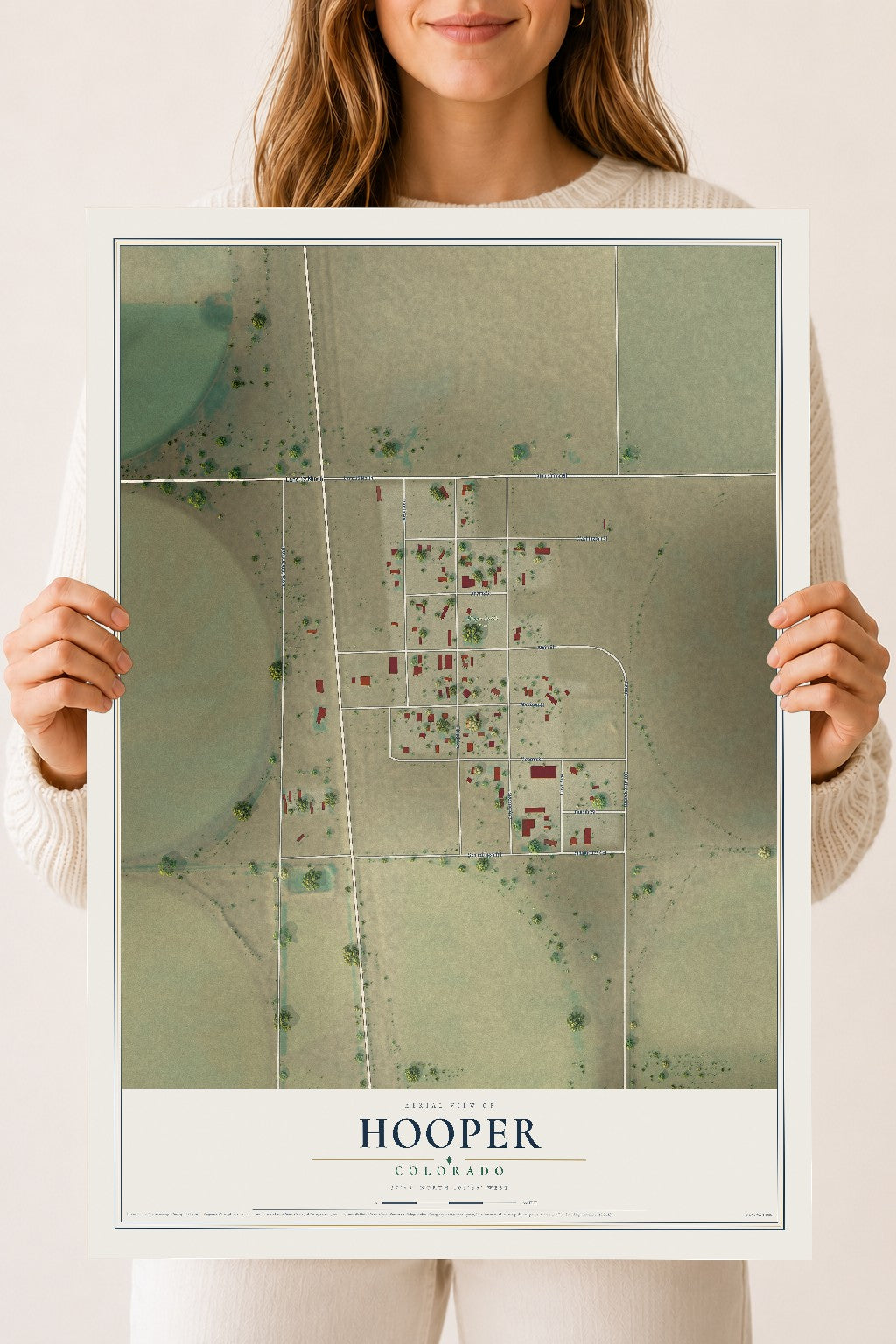 Map of Hooper, Colorado, 18 x 24 inch unframed archival matte print