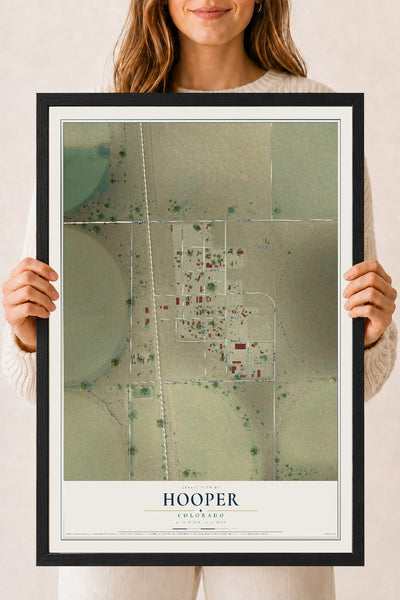 Map of Hooper, Colorado, 18 x 24 inch print in a black wood frame