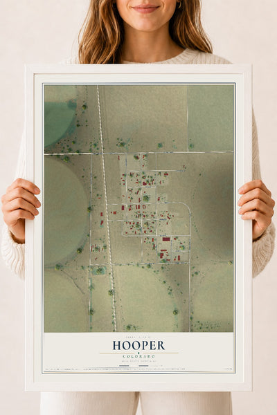 Map of Hooper, Colorado, 18 x 24 inch print in a white wood frame