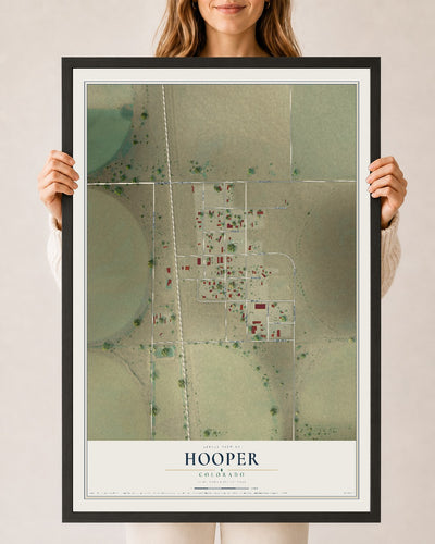 Map of Hooper, Colorado, 24 x 36 inch print in a black wood frame