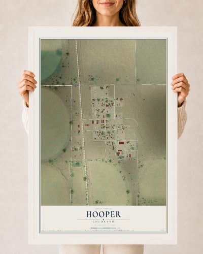 Map of Hooper, Colorado, 24 x 36 inch print in a white wood frame