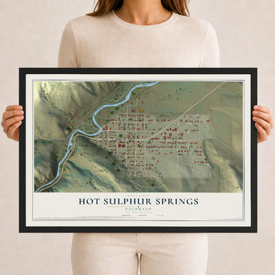 Map of Hot Sulphur Springs, Colorado, 12 x 18 inch print in a black wood frame