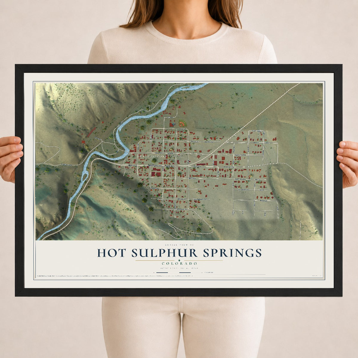 Map of Hot Sulphur Springs, Colorado, 18 x 24 inch print in a black wood frame