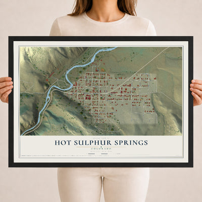 Map of Hot Sulphur Springs, Colorado, 18 x 24 inch print in a black wood frame