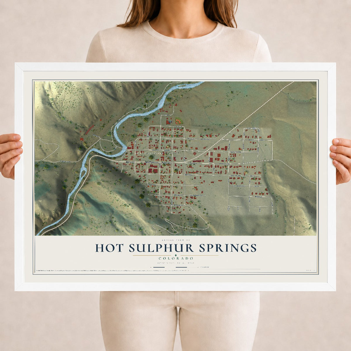 Map of Hot Sulphur Springs, Colorado, 18 x 24 inch print in a white wood frame