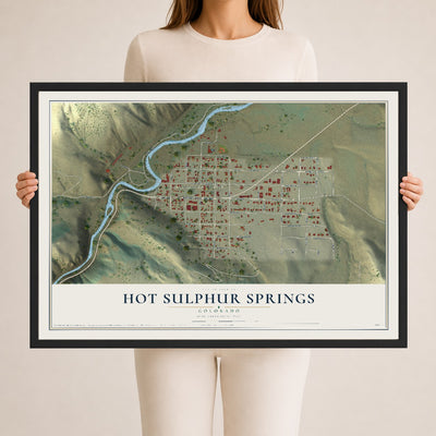 Map of Hot Sulphur Springs, Colorado, 24 x 36 inch print in a black wood frame