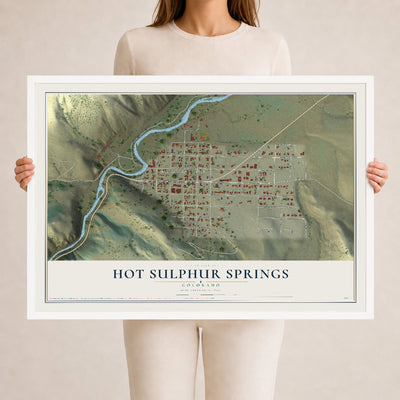 Map of Hot Sulphur Springs, Colorado, 24 x 36 inch print in a white wood frame