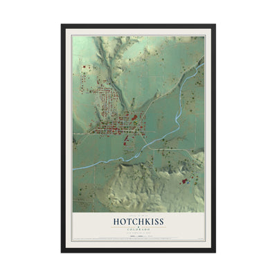 Map of Hotchkiss, Colorado, 12 x 18 inch print in a black wood frame