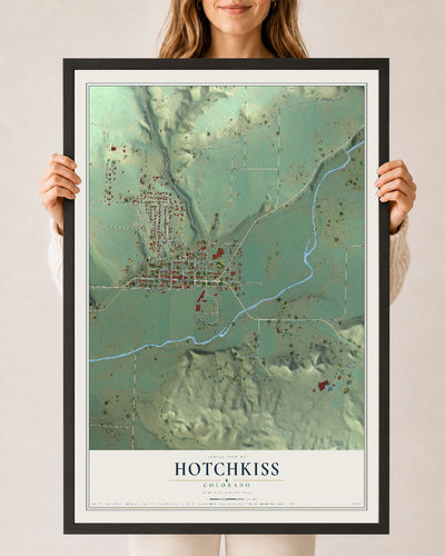 Map of Hotchkiss, Colorado, 24 x 36 inch print in a black wood frame