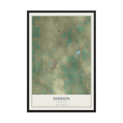 Map of Hudson, Colorado, 12 x 18 inch print in a black wood frame