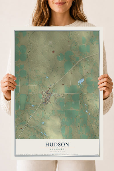 Map of Hudson, Colorado, 18 x 24 inch unframed archival matte print