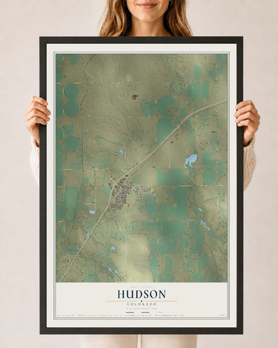 Map of Hudson, Colorado, 24 x 36 inch print in a black wood frame