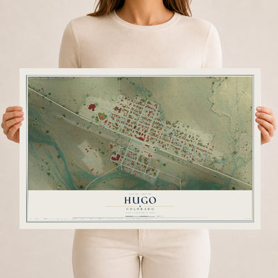 Map of Hugo, Colorado, 12 x 18 inch unframed archival matte print