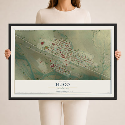Map of Hugo, Colorado, 24 x 36 inch print in a black wood frame