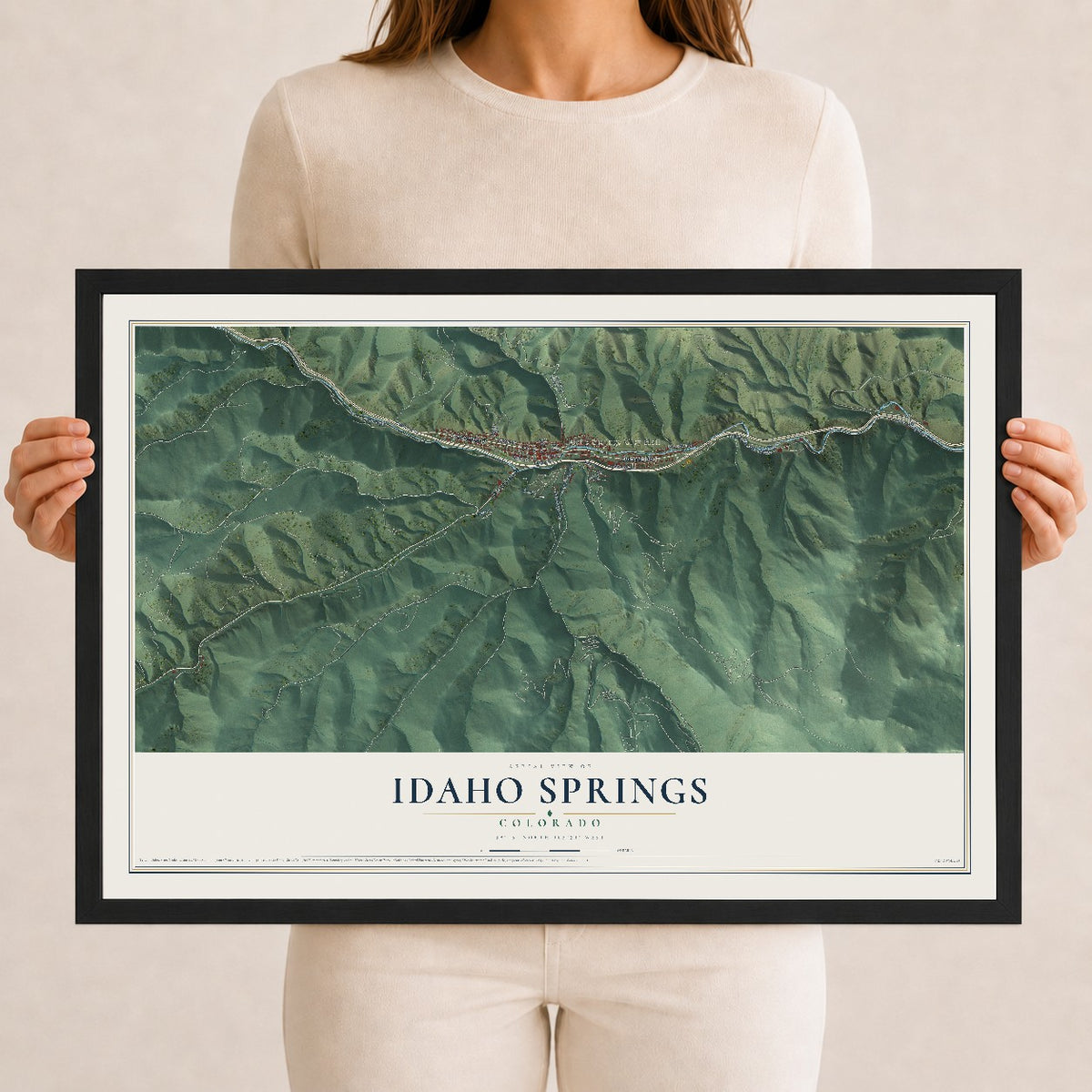 Map of Idaho Springs, Colorado, 12 x 18 inch print in a black wood frame