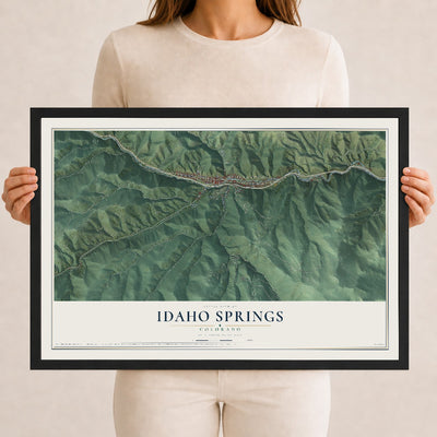 Map of Idaho Springs, Colorado, 12 x 18 inch print in a black wood frame