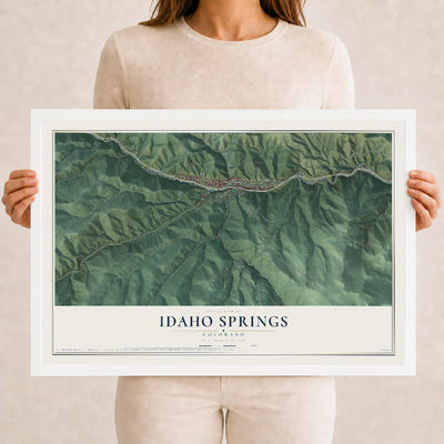 Map of Idaho Springs, Colorado, 12 x 18 inch print in a white wood frame