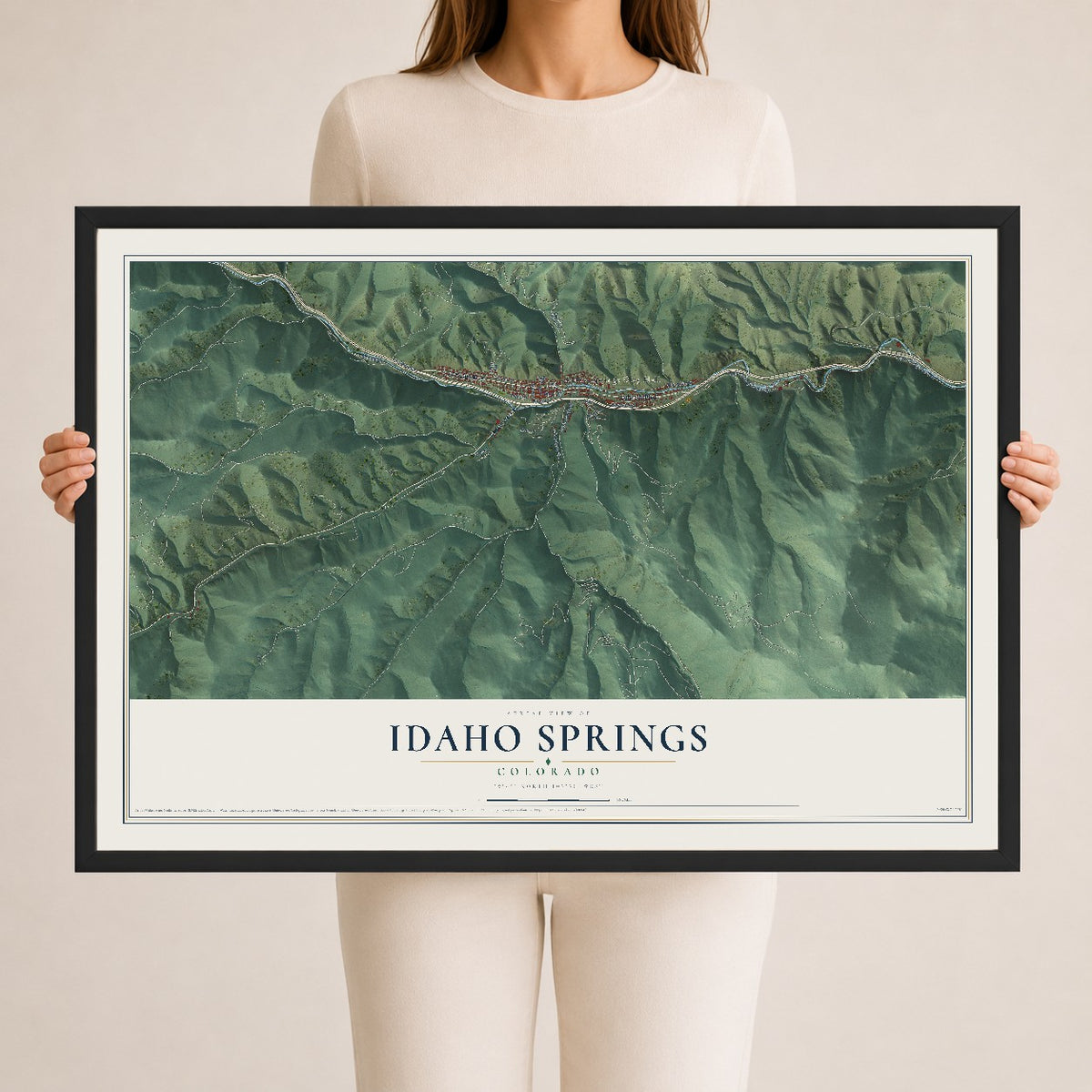 Map of Idaho Springs, Colorado, 24 x 36 inch print in a black wood frame