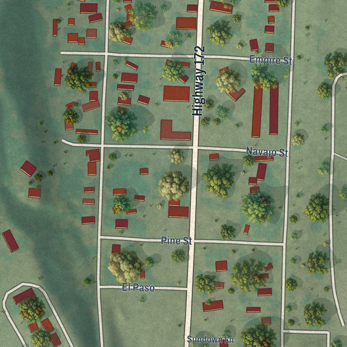 Second close-up of the map of Ignacio, Colorado print showing more streets and buildings
