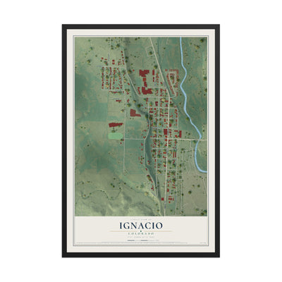 Map of Ignacio, Colorado, 12 x 18 inch print in a black wood frame