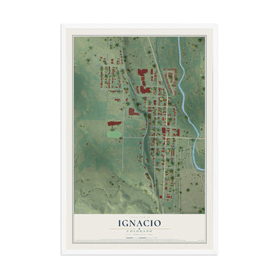 Map of Ignacio, Colorado, 12 x 18 inch print in a white wood frame