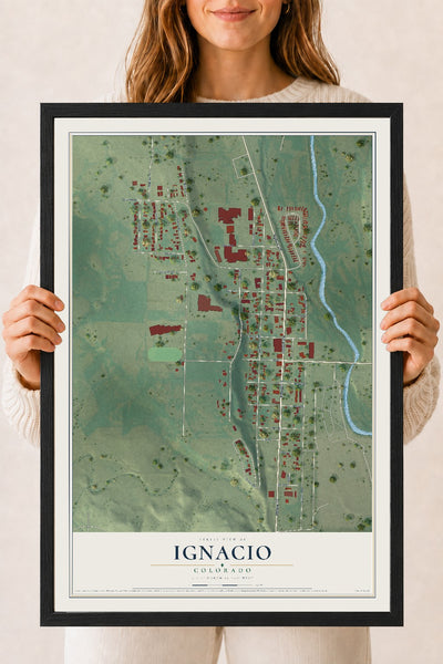 Map of Ignacio, Colorado, 18 x 24 inch print in a black wood frame