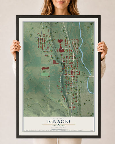 Map of Ignacio, Colorado, 24 x 36 inch print in a black wood frame
