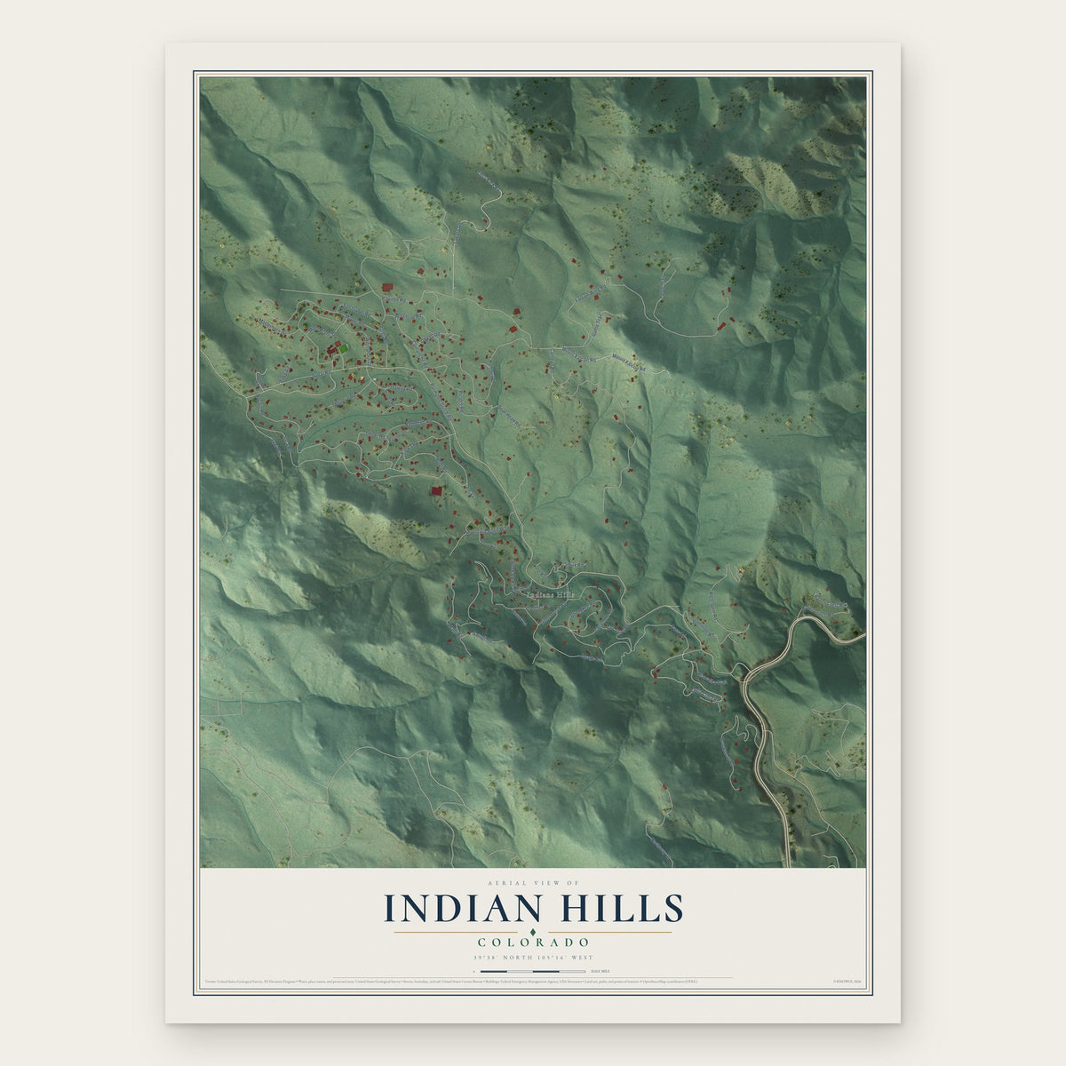 Indian Hills, Colorado map print, the full design