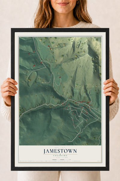 Map of Jamestown, Colorado, 18 x 24 inch print in a black wood frame