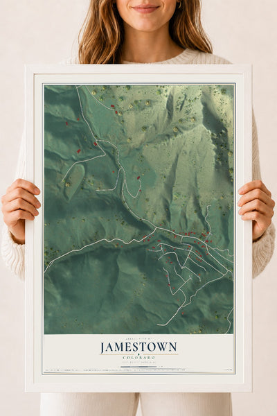 Map of Jamestown, Colorado, 18 x 24 inch print in a white wood frame